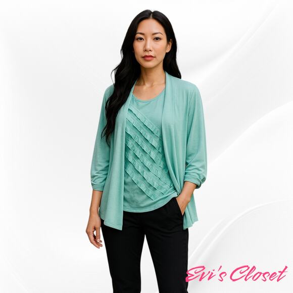 Coral Bay Cardigan Layered Top Sea foam Green Sz S NWT - Picture 1 of 16